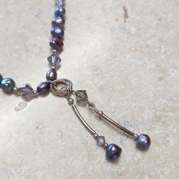 Peacock Pearl and swarovski crystal sterling silver necklace - Picture 1 of 2